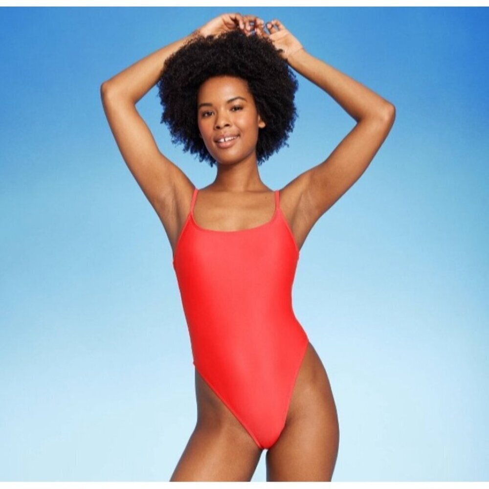 NWT Wild Fable Baywatch Red High Cut Cheeky One Piece S
